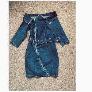 Off The Shoulder Denim Dress from SheIn